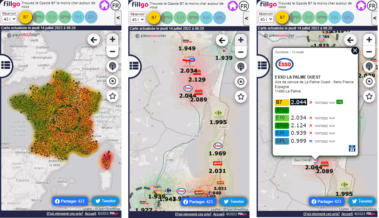 carte des prix essence France, plein pas cher