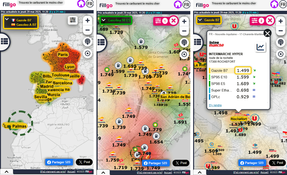 carte des prix essence France, plein pas cher